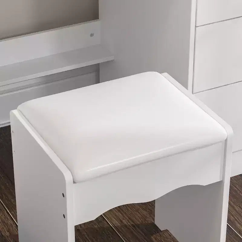 Famapy Toeletta Bianca con Sgabello, Specchio da Trucco Illuminato e Stazione di Ricarica, Tavolo da Trucco, Organizer per Trucchi, Set da Toeletta