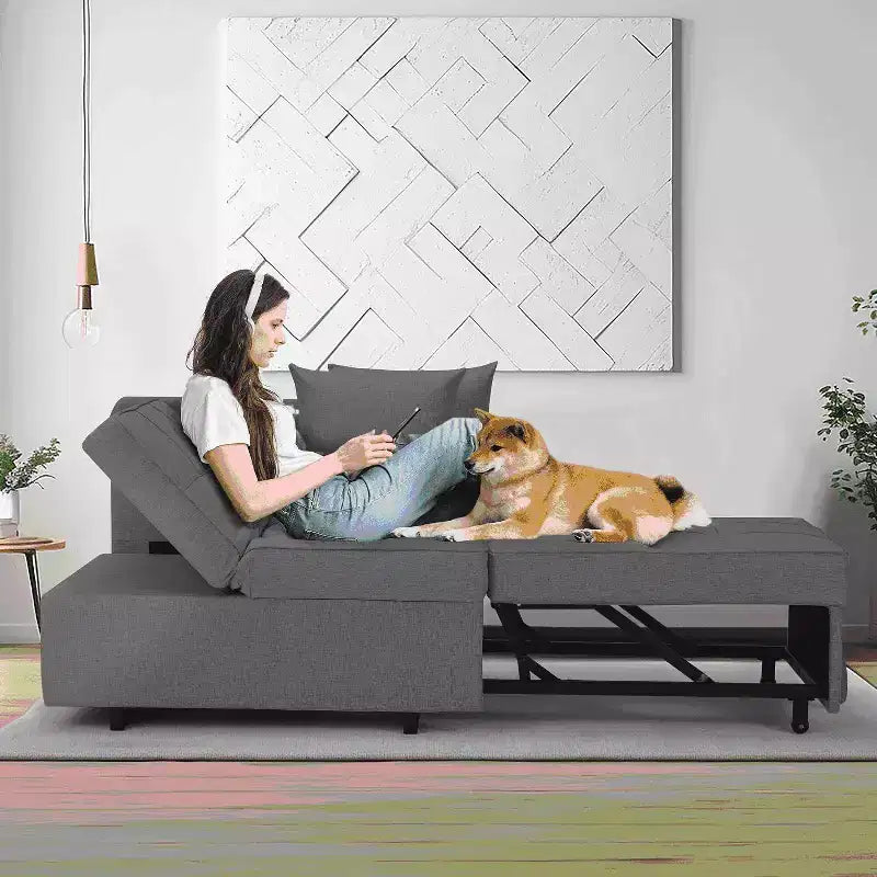 Erommy Poltrona Letto 3 in 1, Divano Letto Estraibile con Schienale Regolabile in 5 Posizioni e Rivestimento in Finta Biancheria