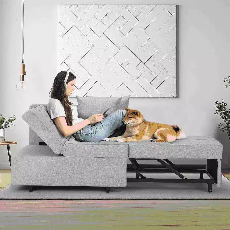 Erommy Poltrona Letto 3 in 1, Divano Letto Estraibile con Schienale Regolabile in 5 Posizioni e Rivestimento in Finta Biancheria