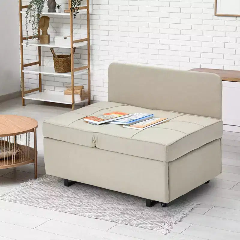 Erommy Poltrona Letto 3 in 1, Divano Letto Estraibile con Schienale Regolabile in 5 Posizioni e Rivestimento in Finta Biancheria