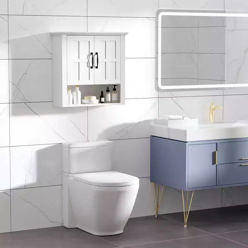 HOMCOM Armadietto da Bagno a 3 Ripiani, Mobiletto a Muro con Ripiano Regolabile e 2 Ante per Corridoio, Soggiorno, Bianco