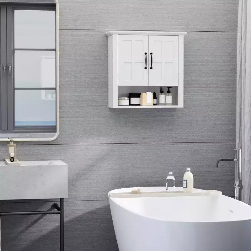 HOMCOM Armadietto da Bagno a 3 Ripiani, Mobiletto a Muro con Ripiano Regolabile e 2 Ante per Corridoio, Soggiorno, Bianco