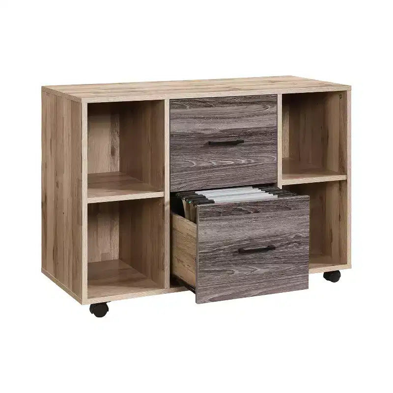 AndMakers Cassettiera per documenti a 3 cassetti larga 99 cm per ufficio domestico, cassettiera laterale mobile, supporto per stampante con ripiani a giorno