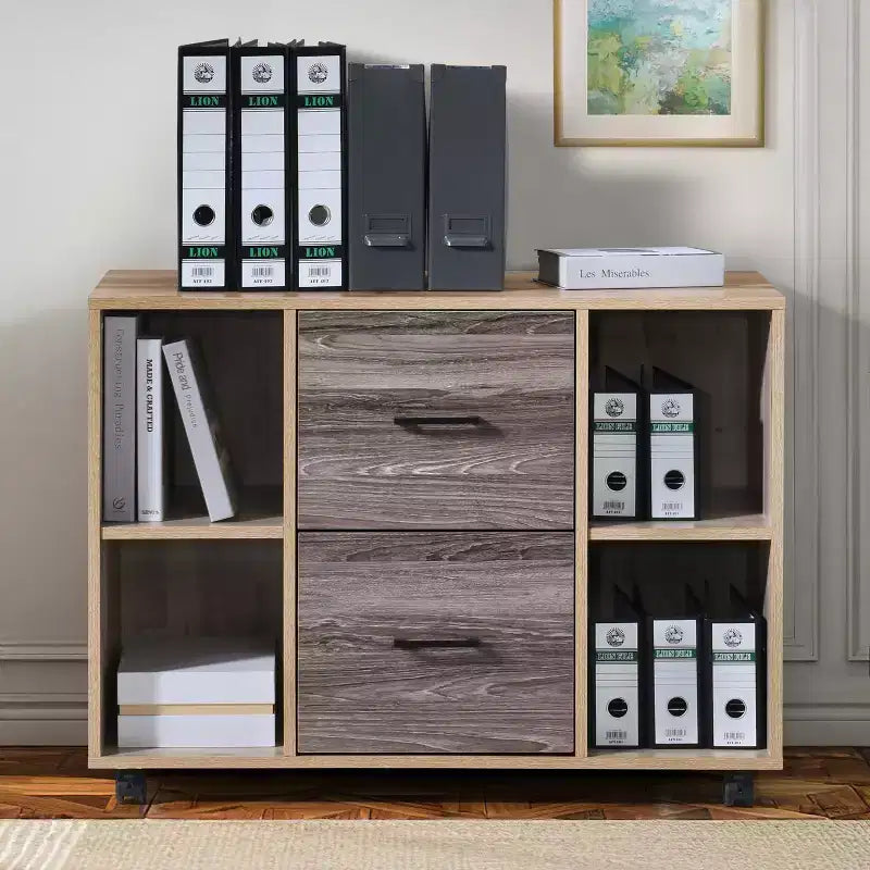 AndMakers Cassettiera per documenti a 3 cassetti larga 99 cm per ufficio domestico, cassettiera laterale mobile, supporto per stampante con ripiani a giorno