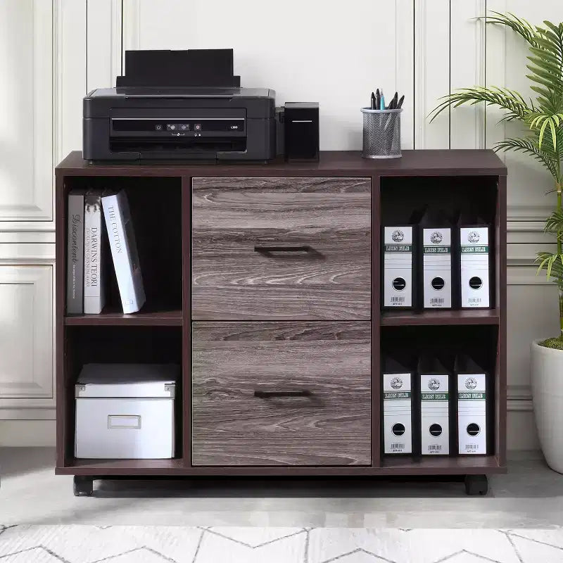 AndMakers Cassettiera per documenti a 3 cassetti larga 99 cm per ufficio domestico, cassettiera laterale mobile, supporto per stampante con ripiani a giorno