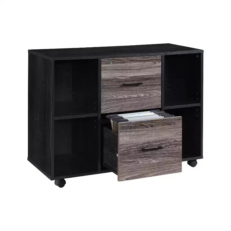 AndMakers Cassettiera per documenti a 3 cassetti larga 99 cm per ufficio domestico, cassettiera laterale mobile, supporto per stampante con ripiani a giorno