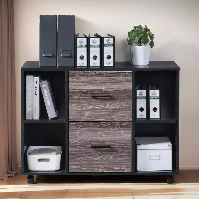 AndMakers Cassettiera per documenti a 3 cassetti larga 99 cm per ufficio domestico, cassettiera laterale mobile, supporto per stampante con ripiani a giorno