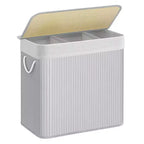 SONGMICS 39.6Gal (150L) Laundry Hamper, 3-Section Laundry Basket, Laundry Hamper with Lid, Bamboo, Foldable