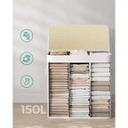 SONGMICS Cesto della Biancheria da 150L, Cesto Portabiancheria a 3 Scomparti, Cesto della Biancheria con Coperchio, Bambù, Pieghevole