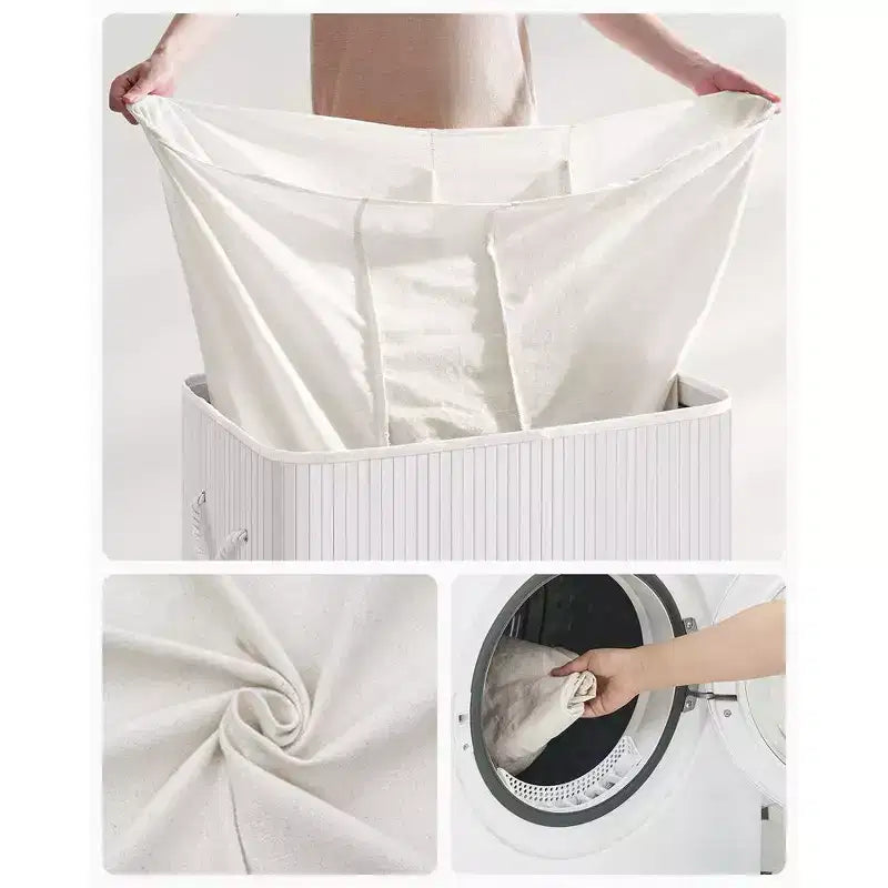 SONGMICS Cesto della Biancheria da 150L, Cesto Portabiancheria a 3 Scomparti, Cesto della Biancheria con Coperchio, Bambù, Pieghevole