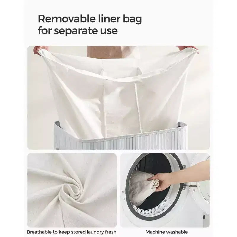 SONGMICS Cesto della Biancheria da 150L, Cesto Portabiancheria a 3 Scomparti, Cesto della Biancheria con Coperchio, Bambù, Pieghevole