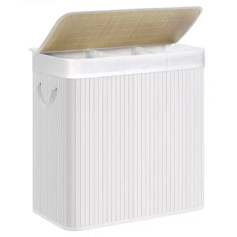 SONGMICS Cesto della Biancheria da 150L, Cesto Portabiancheria a 3 Scomparti, Cesto della Biancheria con Coperchio, Bambù, Pieghevole