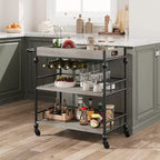 Carrello Bar, Carrelli Bar per la Casa, Carrello di Servizio a 3 Livelli con Ruote, Carrello in Metallo con Portabottiglie e Vassoio Rimovibile per Cucina, Sala da Pranzo