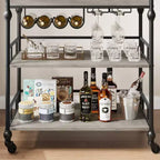 Carrello Bar, Carrelli Bar per la Casa, Carrello di Servizio a 3 Livelli con Ruote, Carrello in Metallo con Portabottiglie e Vassoio Rimovibile per Cucina, Sala da Pranzo