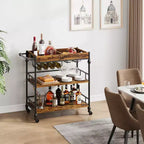 Carrello Bar, Carrelli Bar per la Casa, Carrello di Servizio a 3 Livelli con Ruote, Carrello in Metallo con Portabottiglie e Vassoio Rimovibile per Cucina, Sala da Pranzo