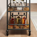 Carrello Bar, Carrelli Bar per la Casa, Carrello di Servizio a 3 Livelli con Ruote, Carrello in Metallo con Portabottiglie e Vassoio Rimovibile per Cucina, Sala da Pranzo