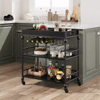 Carrello Bar, Carrelli Bar per la Casa, Carrello di Servizio a 3 Livelli con Ruote, Carrello in Metallo con Portabottiglie e Vassoio Rimovibile per Cucina, Sala da Pranzo