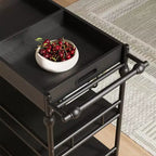 Carrello Bar, Carrelli Bar per la Casa, Carrello di Servizio a 3 Livelli con Ruote, Carrello in Metallo con Portabottiglie e Vassoio Rimovibile per Cucina, Sala da Pranzo
