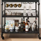 Carrello Bar, Carrelli Bar per la Casa, Carrello di Servizio a 3 Livelli con Ruote, Carrello in Metallo con Portabottiglie e Vassoio Rimovibile per Cucina, Sala da Pranzo
