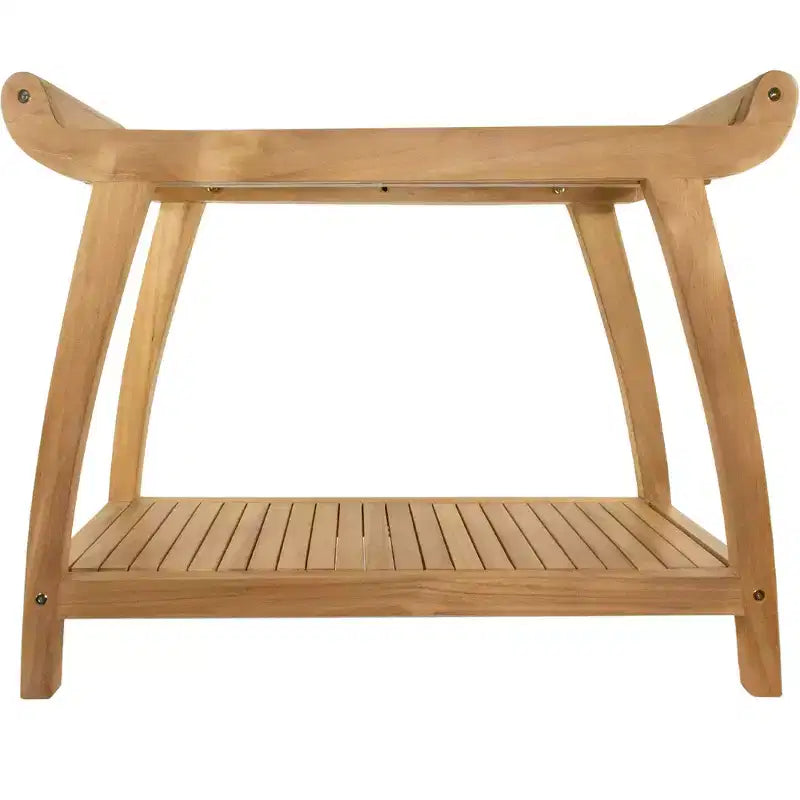 Nordic Teak 30 Panca curva da doccia e vasca da bagno con ripiano - Beige