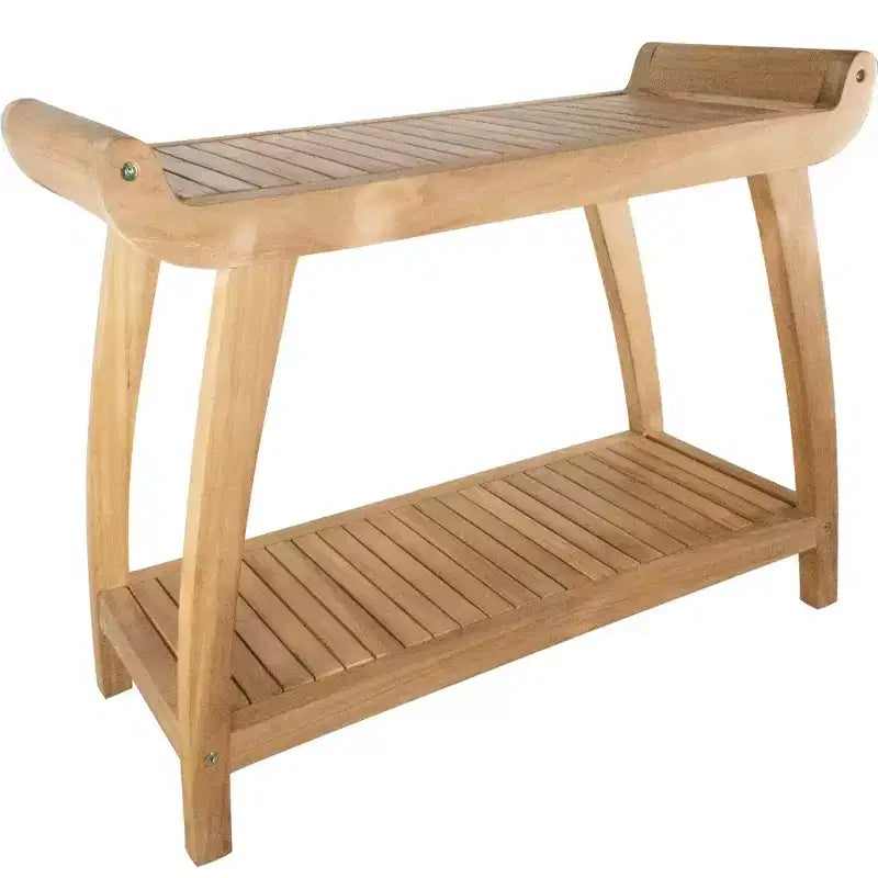 Nordic Teak 30 Panca curva da doccia e vasca da bagno con ripiano - Beige