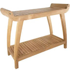 Nordic Teak 30 Panca curva da doccia e vasca da bagno con ripiano - Beige