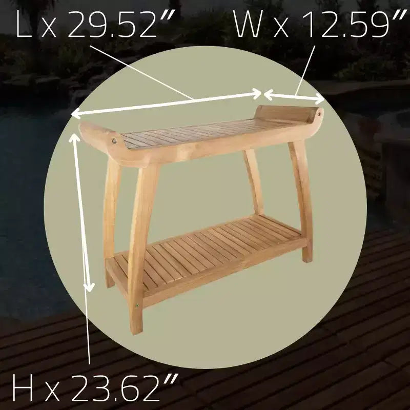 Nordic Teak 30 Panca curva da doccia e vasca da bagno con ripiano - Beige