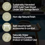 Nordic Teak 30 Panca curva da doccia e vasca da bagno con ripiano - Beige