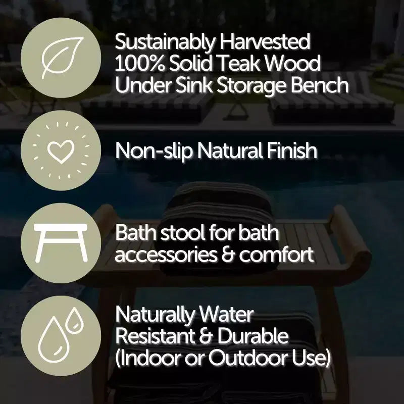 Nordic Teak 30 Panca curva da doccia e vasca da bagno con ripiano - Beige