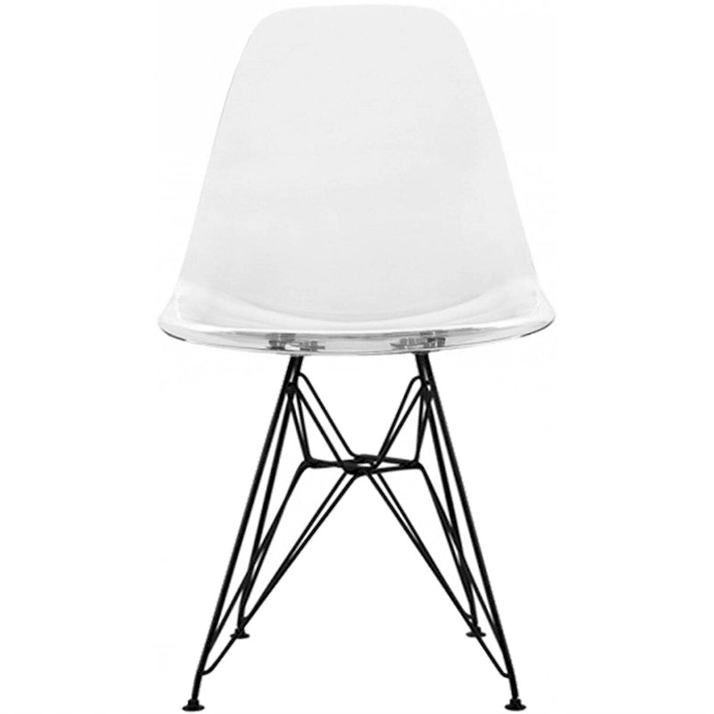 Sedia da pranzo moderna in plastica opaca stampata con gambe in filo nero