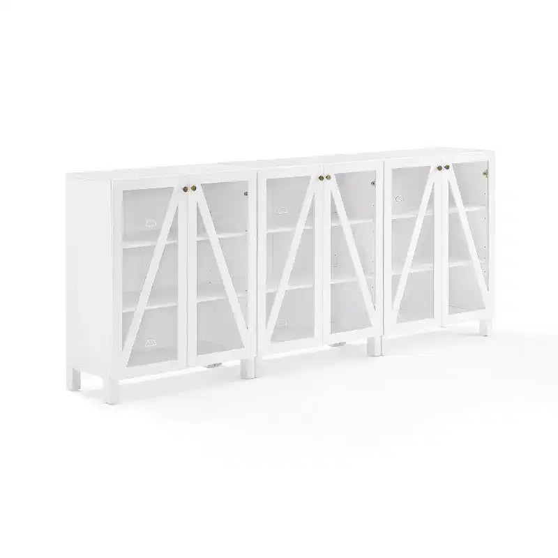 Crosley 90" Cassai 3pc Media Sideboard Cabinet Set of 3 Storage Pantries Modern Farmhouse Style, Adjustable Shelves