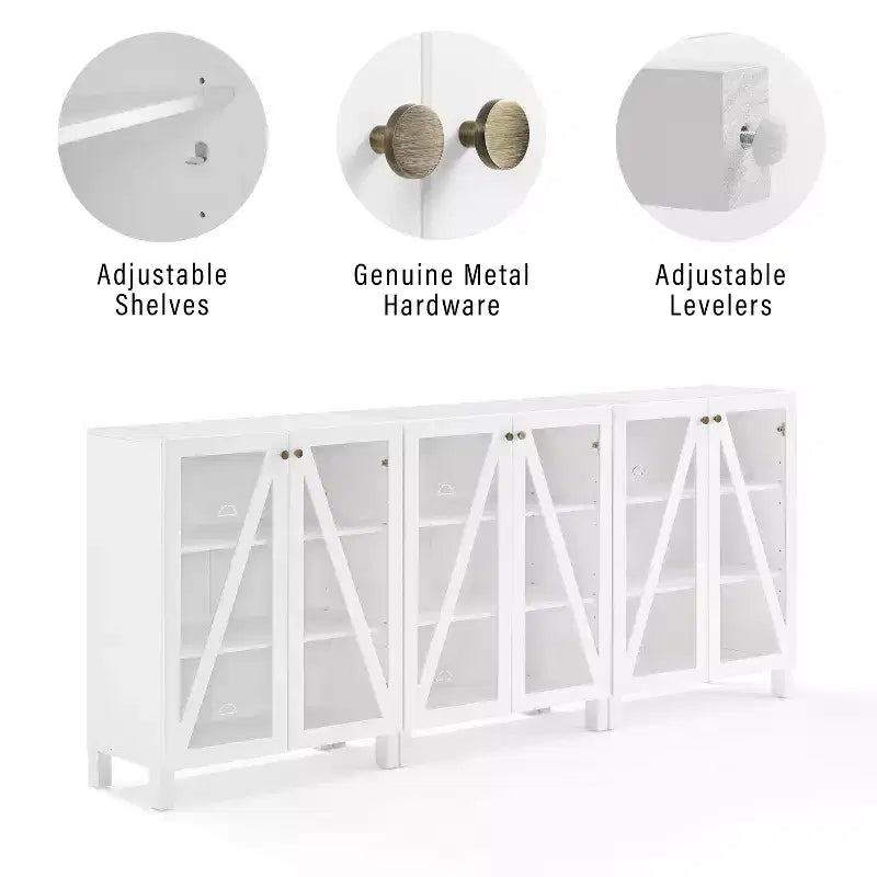 Crosley 90" Cassai Set di 3 Credenze-Dispense da Cucina Stile Fattoria Moderna, Ripiani Regolabili