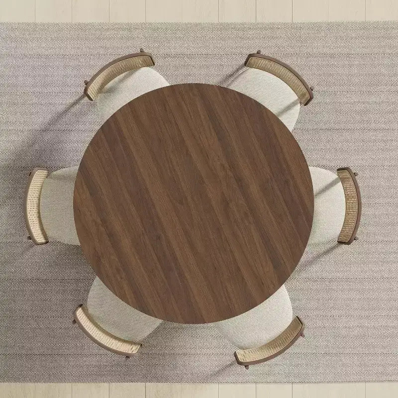 Dovelina Tavolo da pranzo rotondo in legno, stile metà secolo, per 4 persone - Noce