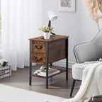 Comodino stretto a 2 cassetti in stile industriale (set da 2)