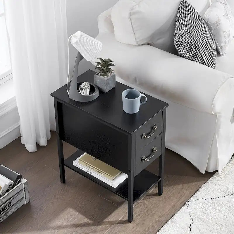 Comodino stretto a 2 cassetti in stile industriale (set da 2)