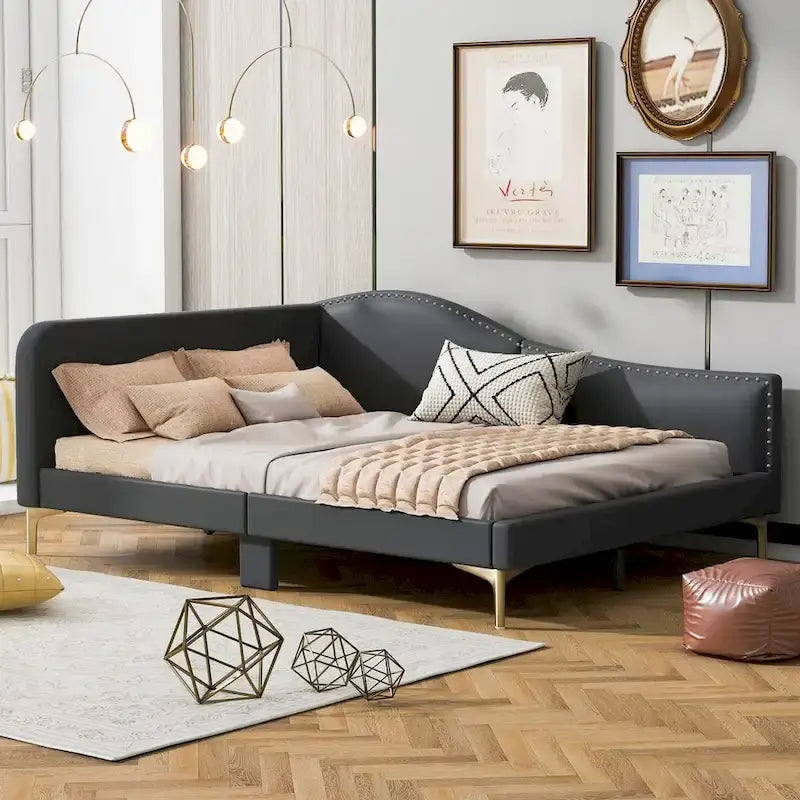 Divano letto imbottito Full/Twin Size con testiera e braccioli, gambe di supporto, letto Full/Twin Size