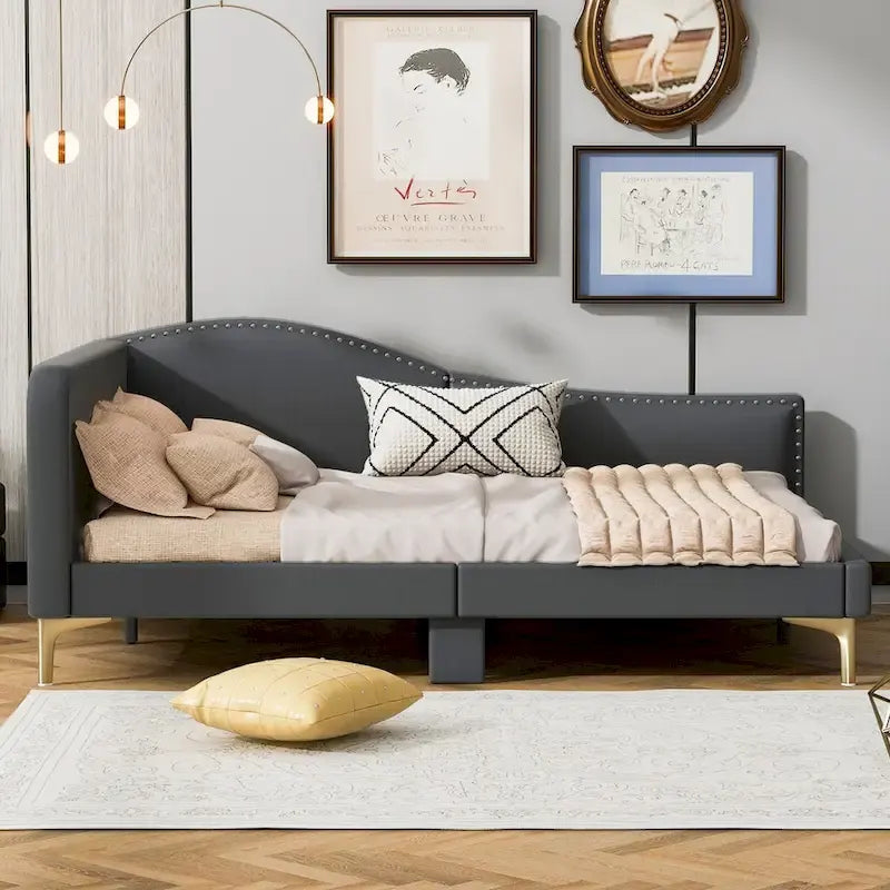 Divano letto imbottito Full/Twin Size con testiera e braccioli, gambe di supporto, letto Full/Twin Size