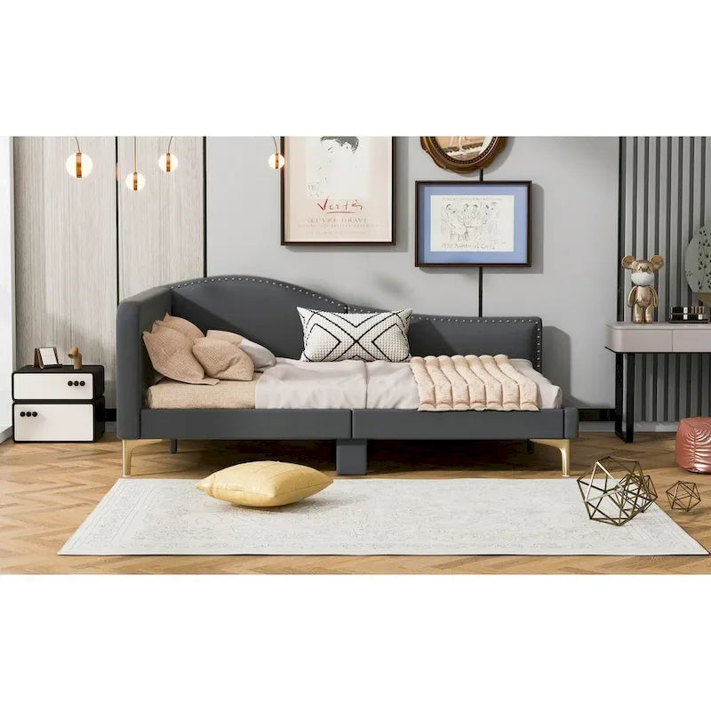Divano letto imbottito Full/Twin Size con testiera e braccioli, gambe di supporto, letto Full/Twin Size