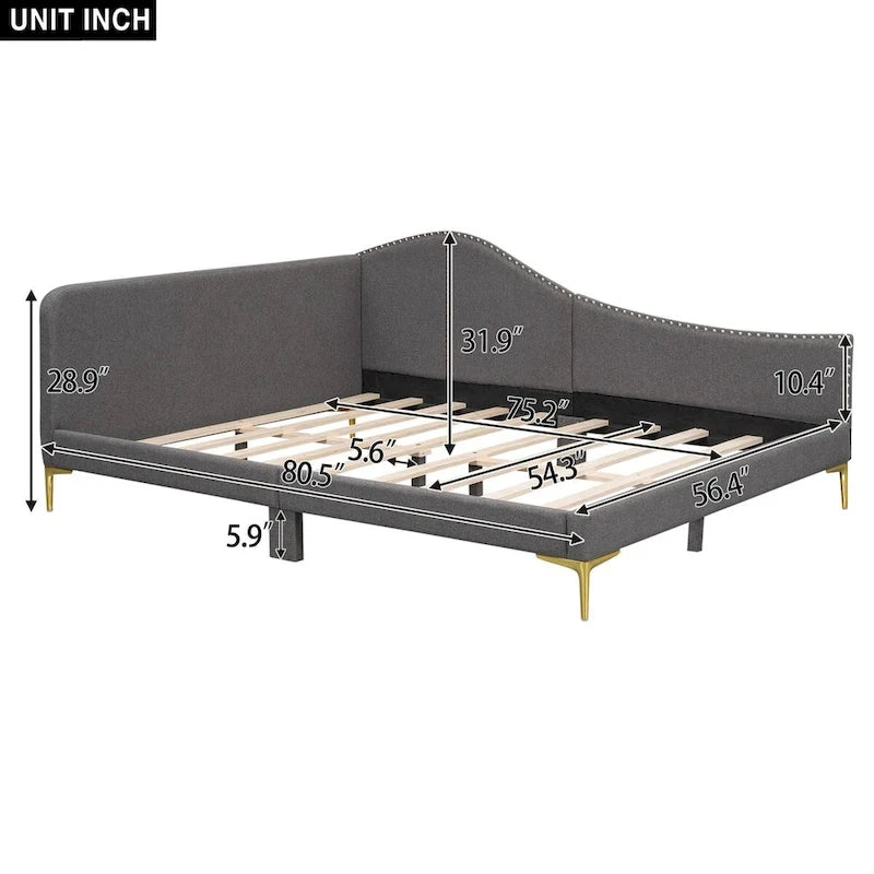 Divano letto imbottito Full/Twin Size con testiera e braccioli, gambe di supporto, letto Full/Twin Size