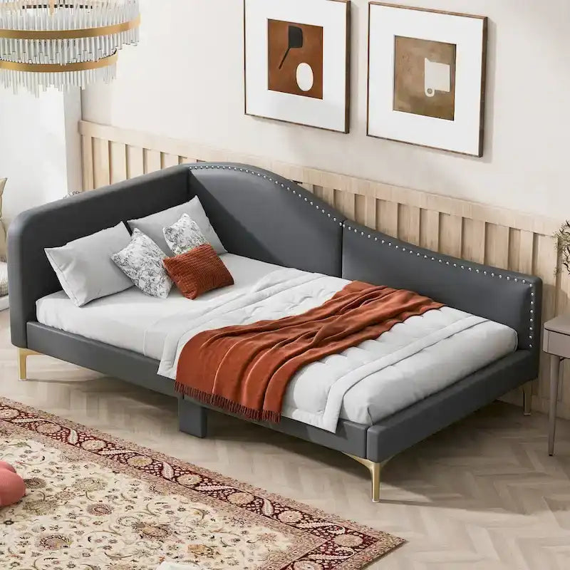 Divano letto imbottito Full/Twin Size con testiera e braccioli, gambe di supporto, letto Full/Twin Size