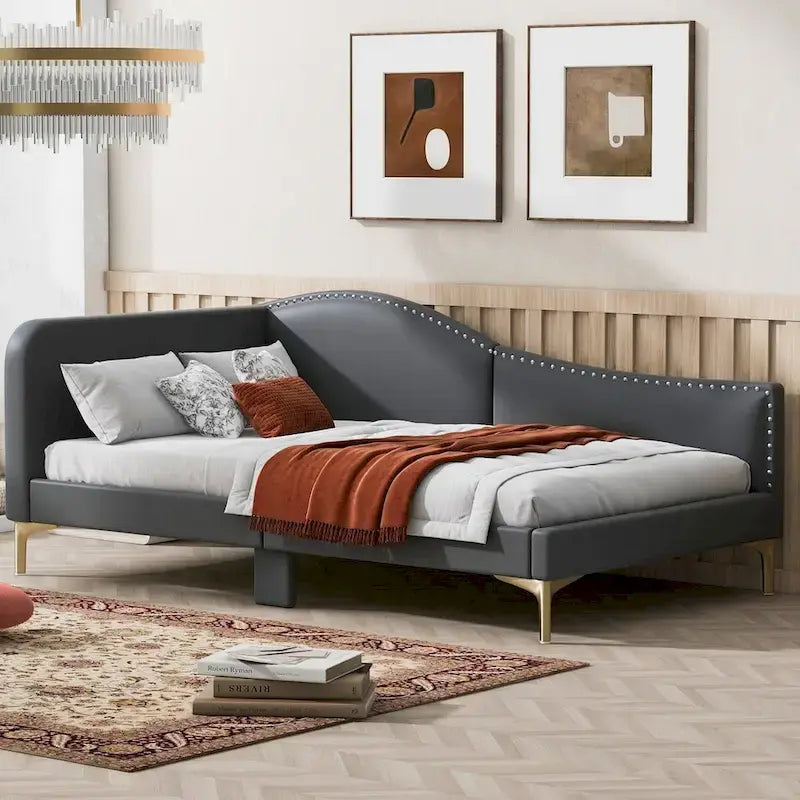 Divano letto imbottito Full/Twin Size con testiera e braccioli, gambe di supporto, letto Full/Twin Size