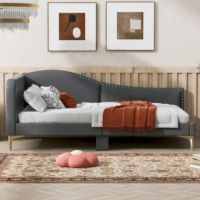 Divano letto imbottito Full/Twin Size con testiera e braccioli, gambe di supporto, letto Full/Twin Size