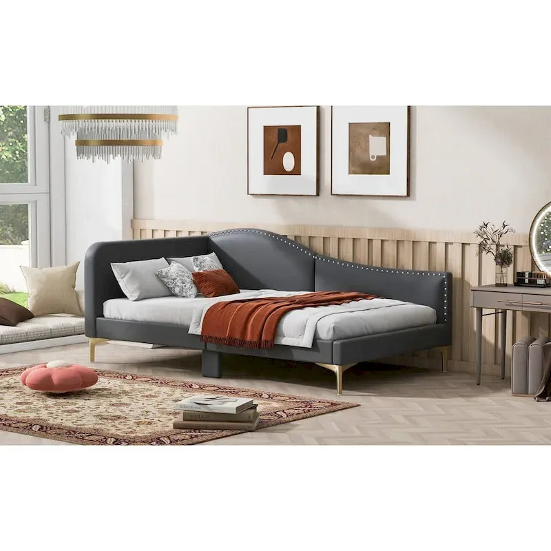 Divano letto imbottito Full/Twin Size con testiera e braccioli, gambe di supporto, letto Full/Twin Size
