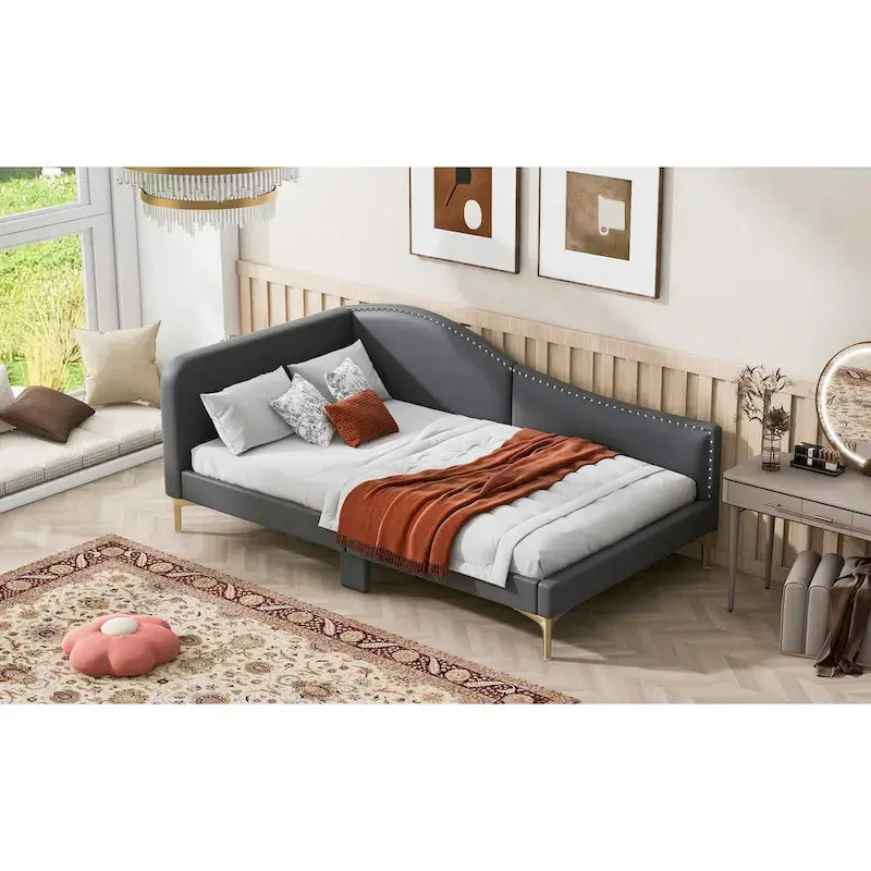 Divano letto imbottito Full/Twin Size con testiera e braccioli, gambe di supporto, letto Full/Twin Size