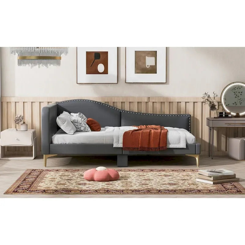 Divano letto imbottito Full/Twin Size con testiera e braccioli, gambe di supporto, letto Full/Twin Size