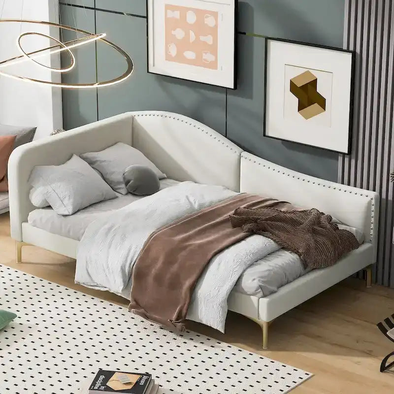 Divano letto imbottito Full/Twin Size con testiera e braccioli, gambe di supporto, letto Full/Twin Size