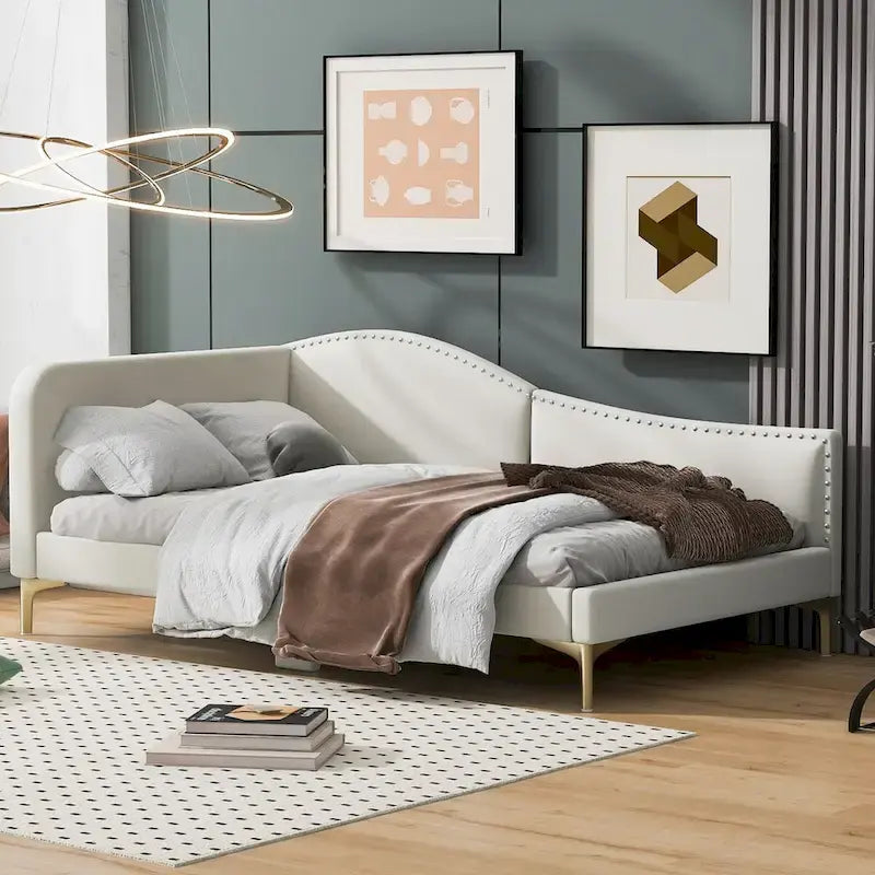 Divano letto imbottito Full/Twin Size con testiera e braccioli, gambe di supporto, letto Full/Twin Size