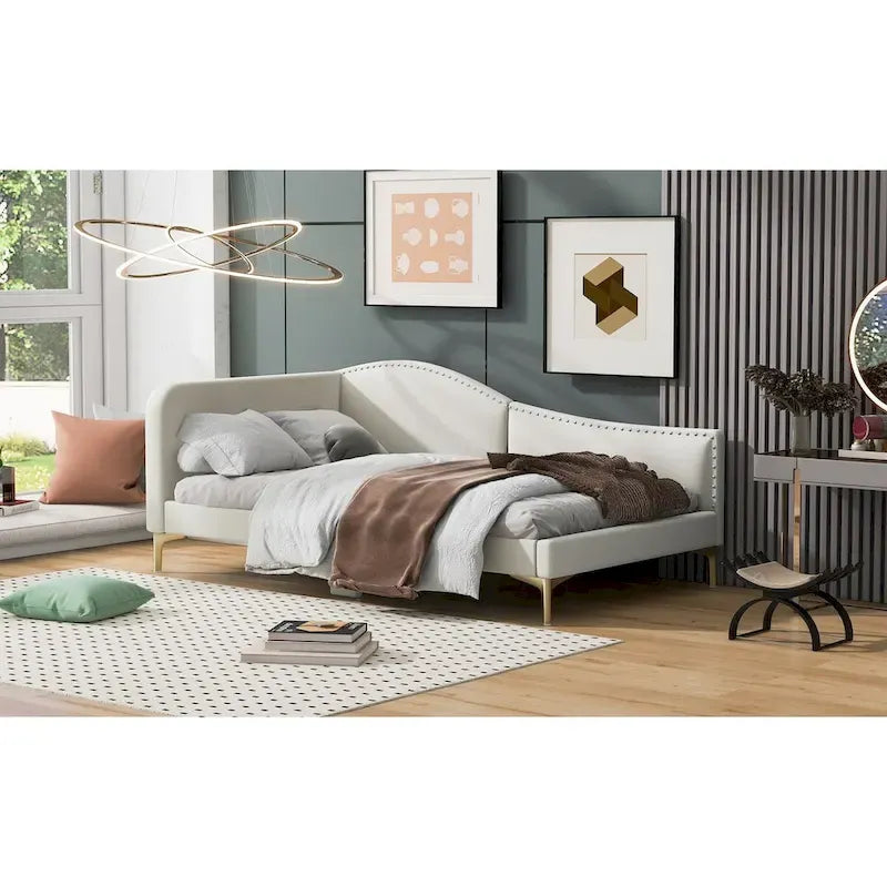 Divano letto imbottito Full/Twin Size con testiera e braccioli, gambe di supporto, letto Full/Twin Size