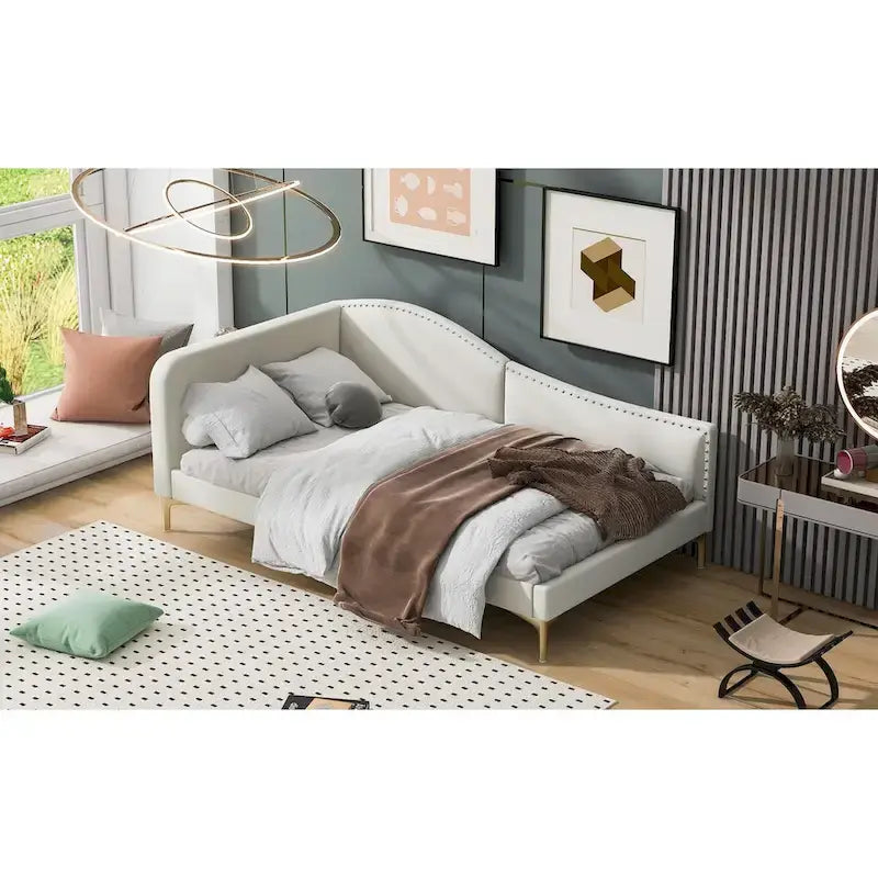 Divano letto imbottito Full/Twin Size con testiera e braccioli, gambe di supporto, letto Full/Twin Size