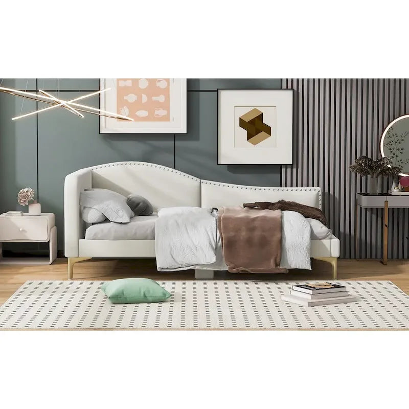 Divano letto imbottito Full/Twin Size con testiera e braccioli, gambe di supporto, letto Full/Twin Size